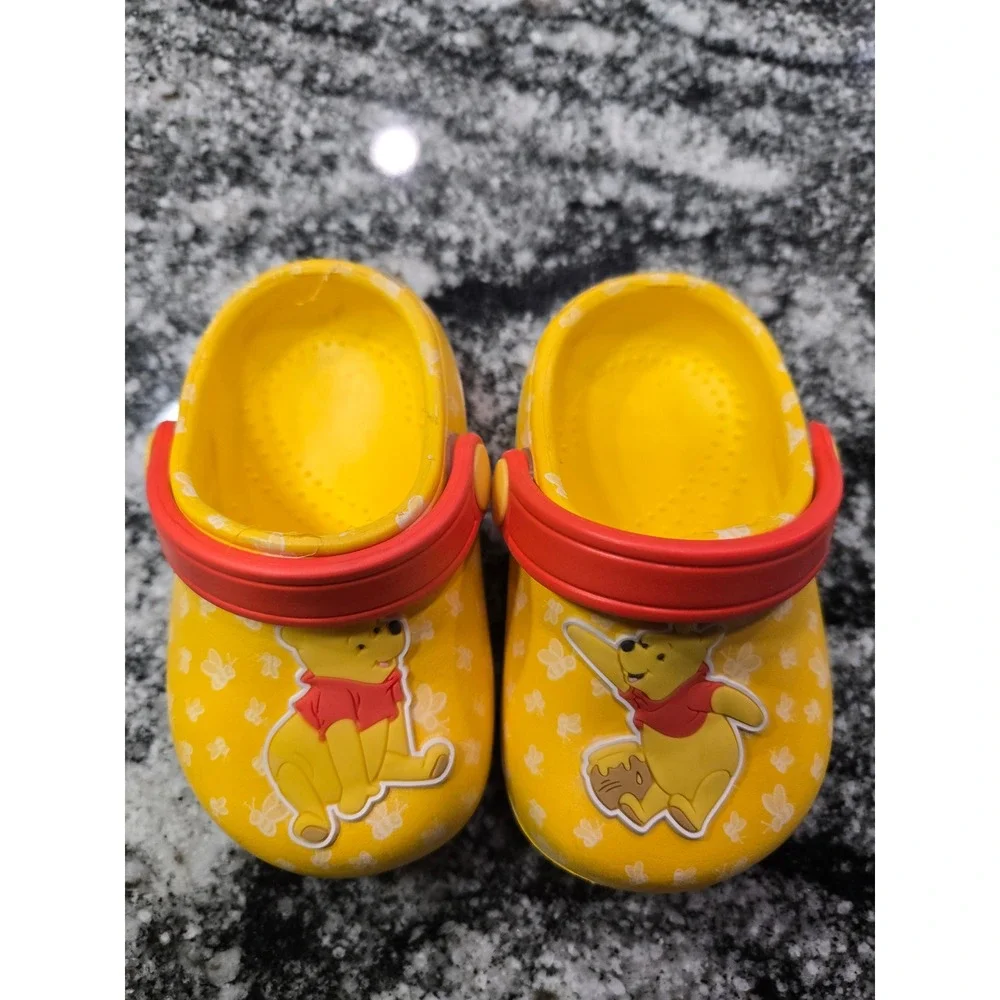 Disney Winnie the Pooh Yellow‎ Clogs Sandals Toddler Size 3 Red Strap Slip-On